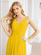 Numbersea Spaghetti Strap Bridesmaid Dresses V-Neck Long A-Line Formal Prom Gowns 28063-numbersea