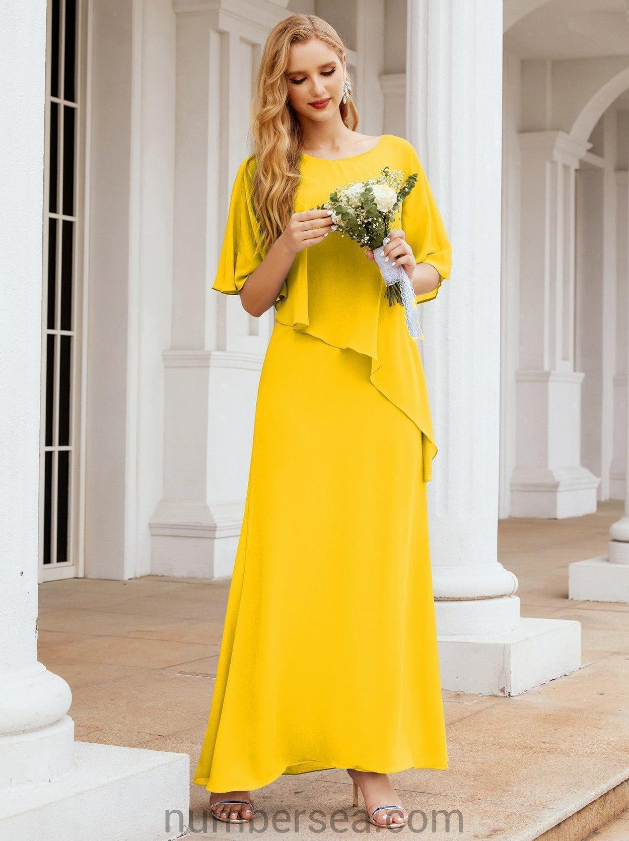 Numbersea Formal Party Gown Dress Long Chiffon Mother Of The Bride Dresses With Ruffle Cape 28026