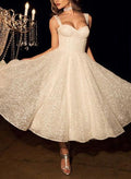 Wedding Dresses A-Line Sparkly Sequined Tea-Length