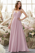Vestidos de dama de honor Shelby de gasa, sin mangas, con tirantes finos, corte A/princesa, con cintura natural y largo hasta el suelo