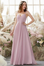 Vestidos de dama de honor Shelby de gasa, sin mangas, con tirantes finos, corte A/princesa, con cintura natural y largo hasta el suelo
