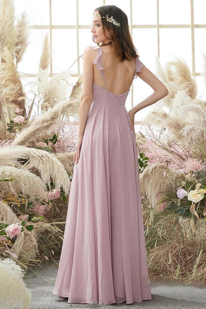 Vestidos de dama de honor Shelby de gasa, sin mangas, con tirantes finos, corte A/princesa, con cintura natural y largo hasta el suelo