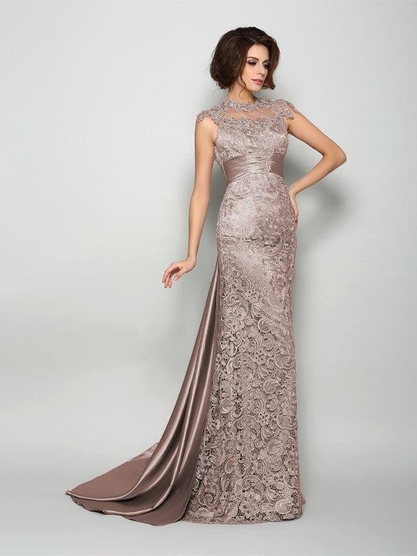 Vestidos de madre de la novia Corte A Princesa Cuello alto Sin mangas Largo Satén