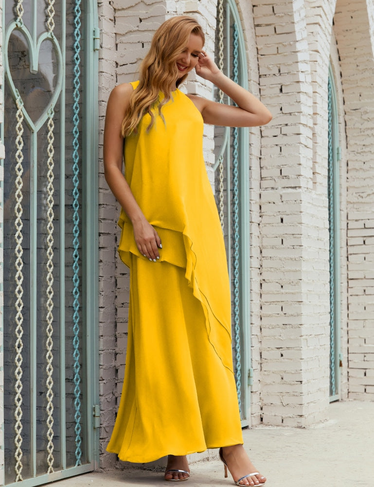 Chiffon Long Plus Size Mother Of Bride Dresses Formal Bridesmaid Prom Gown 28019 Bright Yellow