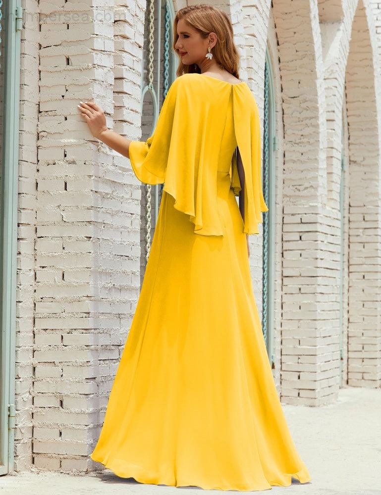 Numbersea Bridesmaid Dress Women Long Sleeve V-Neck Chiffon Formal Wedding Party 28018