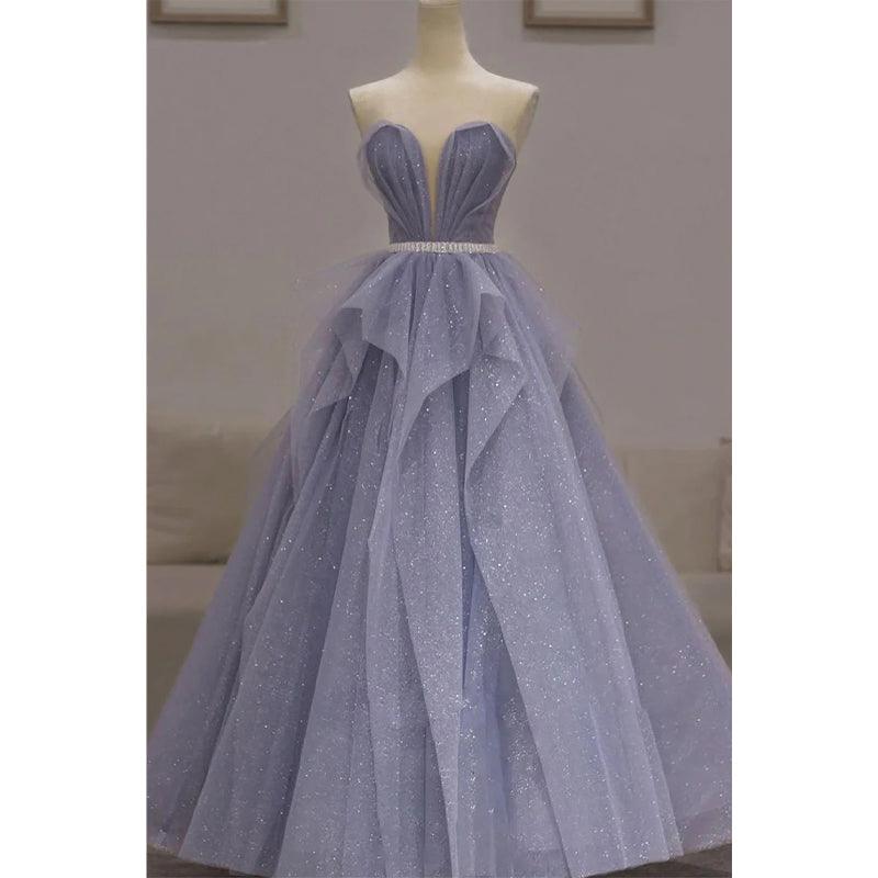 Vestido de fiesta brillante de corte A con escote en V pronunciado 