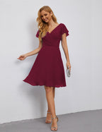 Numbersea Chiffon Bridesmaid Dress V Neck Short Cocktail Gowns For Juniors Homecoming Dresses 28077