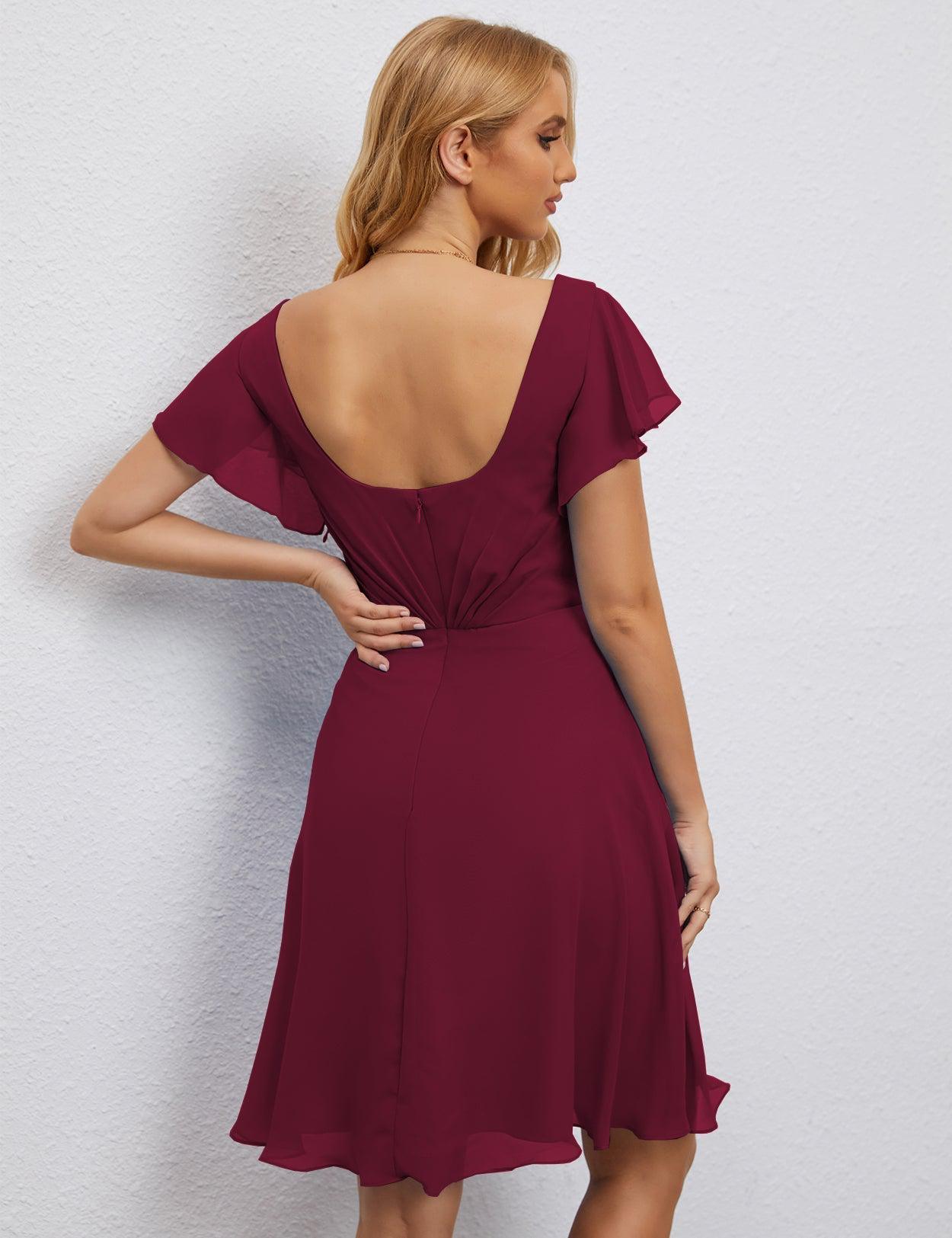 Numbersea Chiffon Bridesmaid Dress V Neck Short Cocktail Gowns For Juniors Homecoming Dresses 28077