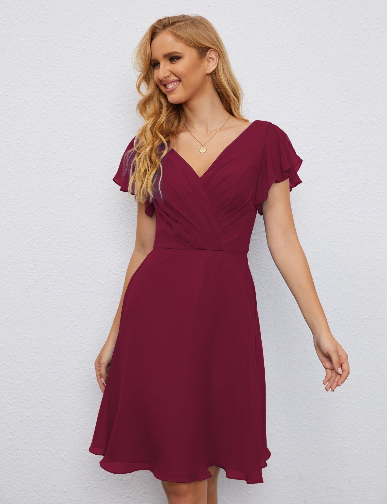 Numbersea Chiffon Bridesmaid Dress V Neck Short Cocktail Gowns For Juniors Homecoming Dresses 28077