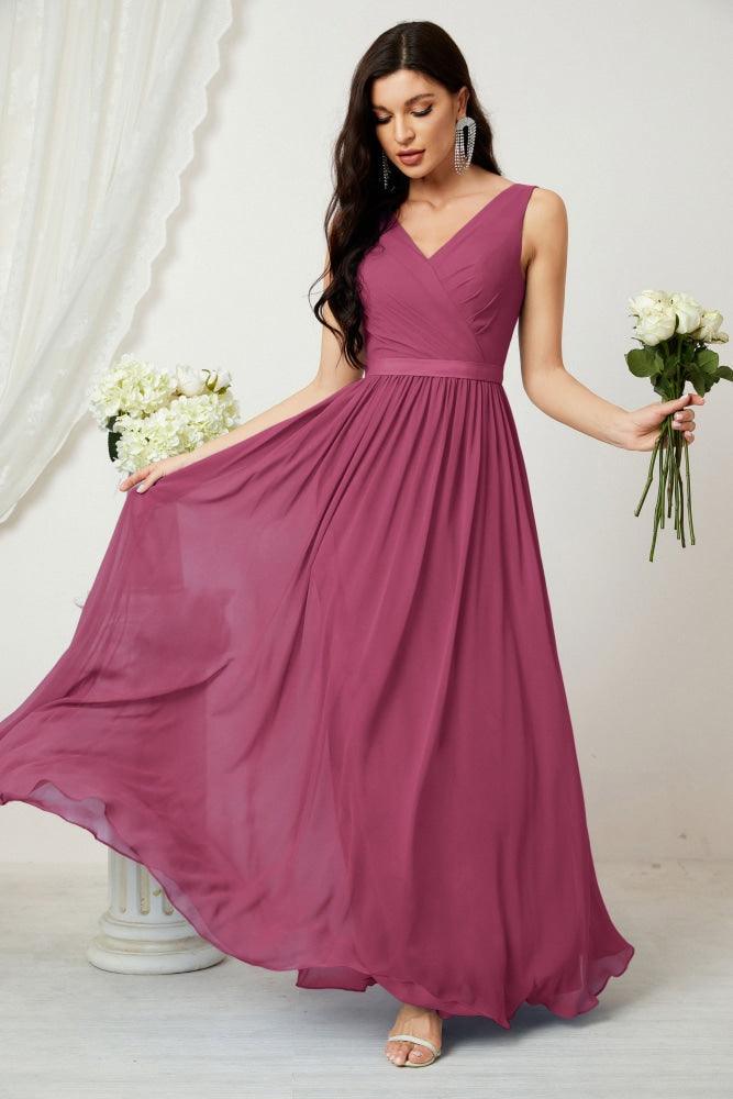 Women's Chiffon Long Bridesmaid Dresses A line Sleeveless Formal Prom Gown for Evening Party Homecoming Dresses 2808-numbersea