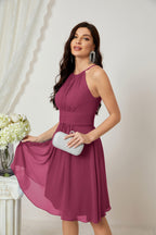 Halter Bridesmaid Dresses Knee Length A Line Formal Evening Party Cocktail Dress 28011 Jester Red