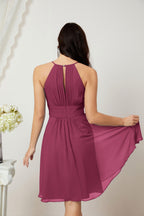 Halter Bridesmaid Dresses Knee Length A Line Formal Evening Party Cocktail Dress 28011