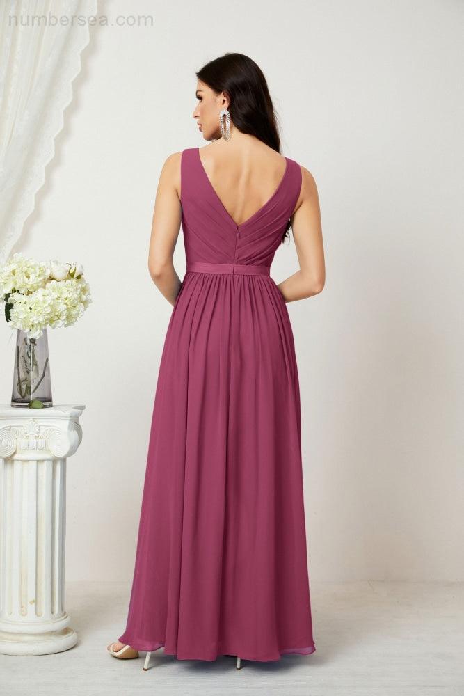 Women's Chiffon Long Bridesmaid Dresses A line Sleeveless Formal Prom Gown for Evening Party Homecoming Dresses 2808-numbersea