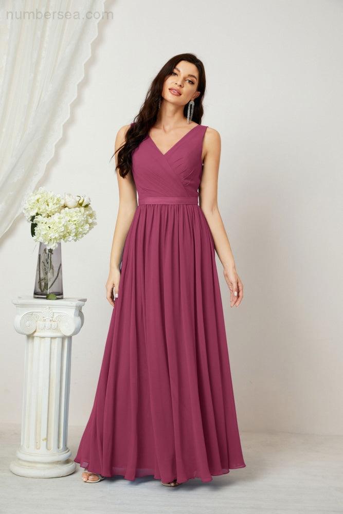 Women's Chiffon Long Bridesmaid Dresses A line Sleeveless Formal Prom Gown for Evening Party Homecoming Dresses 2808-numbersea