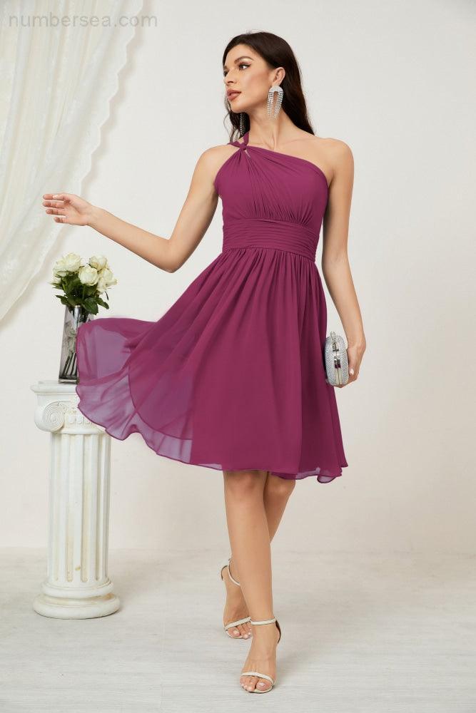 Numbersea Women Chiffon Short One Shoulder Bridesmaid Dress Formal Dresses For Party Homecoming 2804