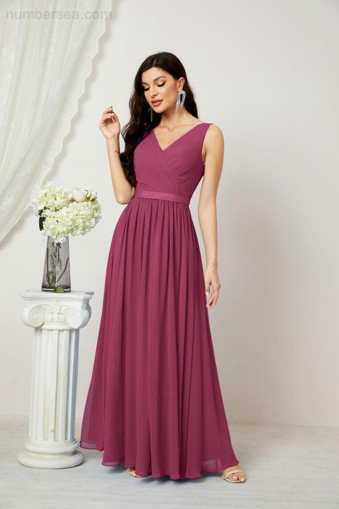 Women's Chiffon Long Bridesmaid Dresses A line Sleeveless Formal Prom Gown for Evening Party Homecoming Dresses 2808-numbersea
