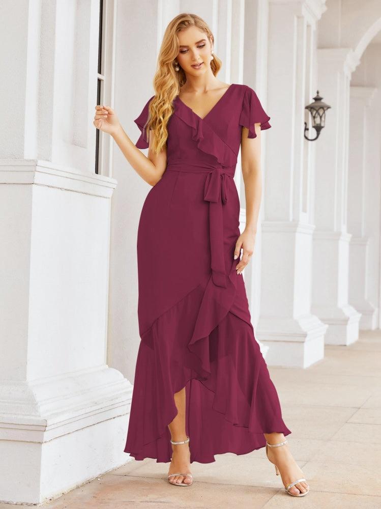 Numbersea Ruffled Bridesmaid Dresses Mermaid Formal Violin Evening Party Prom Gowns 28042-numbersea