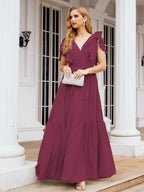 Numbersea Women's Open Back Formal Evening Party Prom Gowns V-Neck Long Chiffon Bridesmaid Dresses with Waist Belt 28038-numbersea