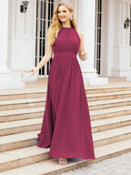 Numbersea Halter Bridesmaid Dress Empire Waist Formal Evening Prom Gown for Mother of The Bride 28030-numbersea