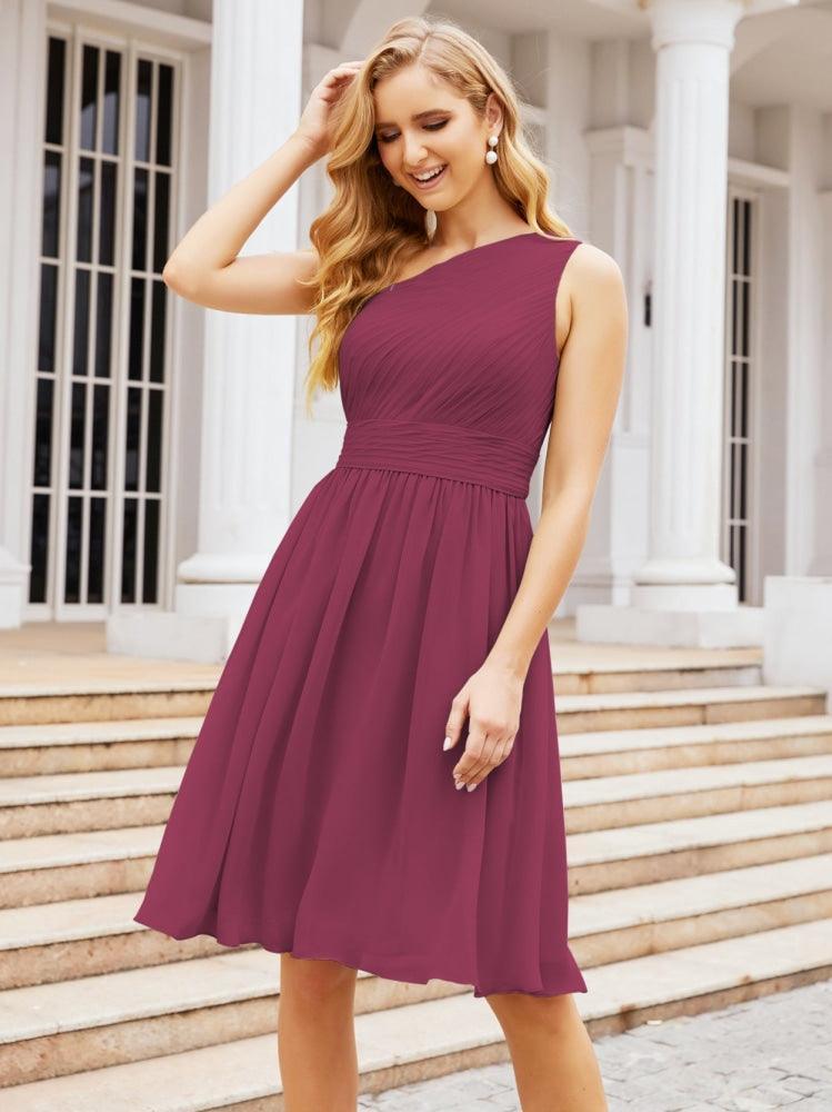 Numbersea Homecoming Dress One Shoulder Pleated Short Formal Prom Gowns 28046 Jester Red