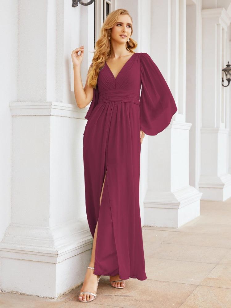 Numbersea Bridesmaid Dresses with Split for Wedding Party Flutter Sleeves 28045-numbersea