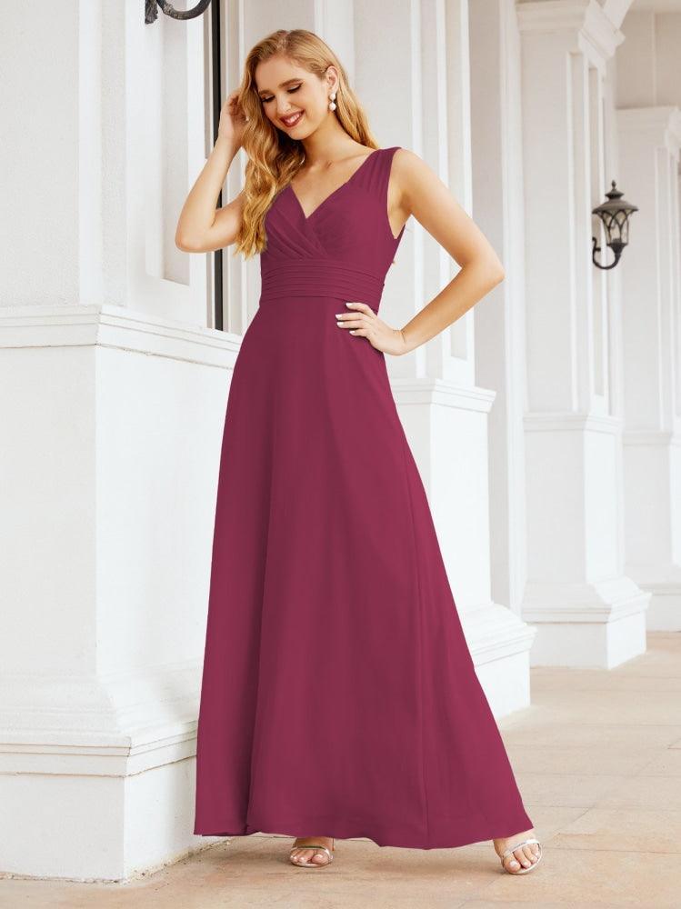 Formal Prom Gown Elegant V-Neck Sleeveless Bridesmaid Dresses for Wedding Party 28037-numbersea