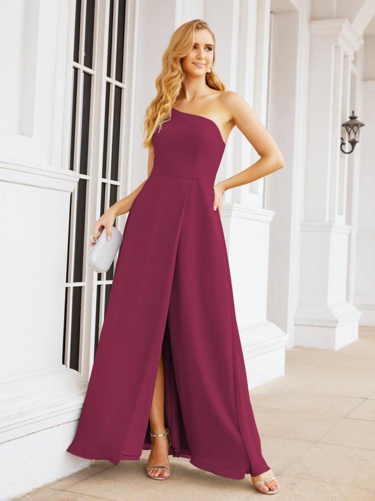 Numbersea Women's One Shoulder Formal Prom Gowns for Mother of The Bride Side Slit Bridesmaid Dresses 28052-numbersea