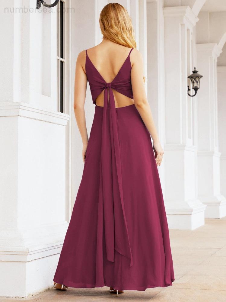 Numbersea Spaghetti Strap Bridesmaid Dresses V Neck Butterfly Back Fromal Evening Party Prom Gown 28036-numbersea