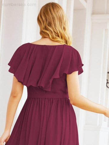 Bridesmaid Dresses with Flutter Sleeves Formal Evening Party Prom Gowns 28044-numbersea