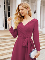 Bridesmaid Dress V-Back Waist Belt Mother of the Bride Wedding Guest 28031-numbersea