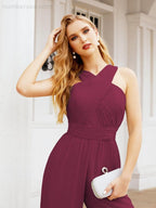Numbersea Crisscross Neck Jumpsuit Formal Evening Dress Long Bridesmaid Dresses Bell-bottomed Pants 28033-numbersea