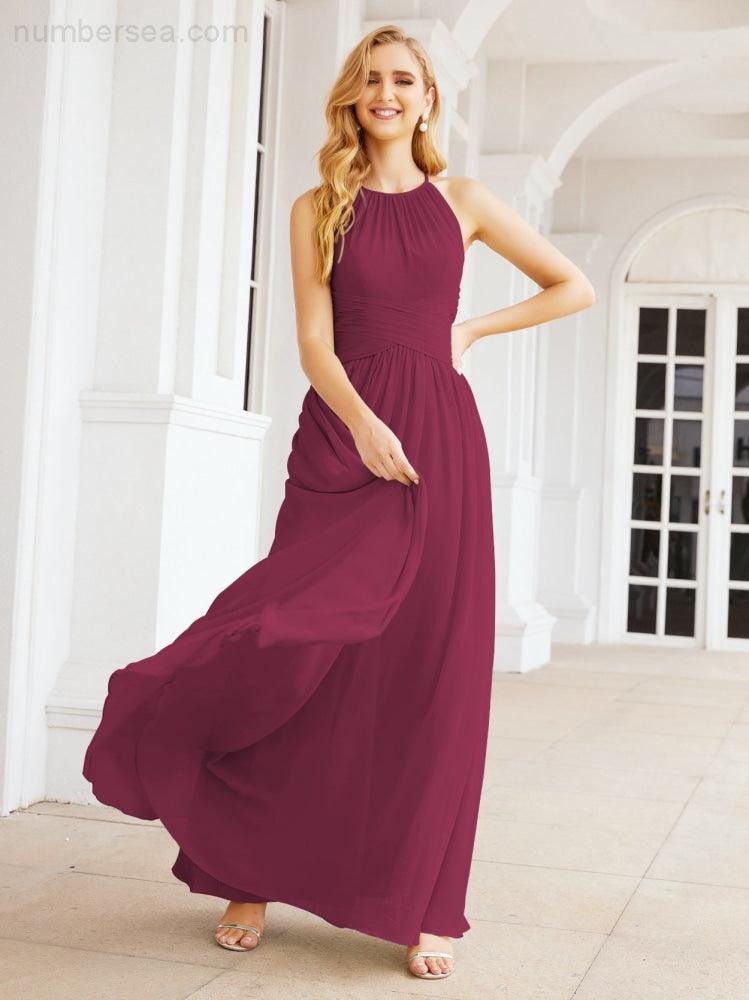 Numbersea Sleeveless Bridesmaid Dresses Long Prom Gown Zipper with Keyhole Back 28056-numbersea