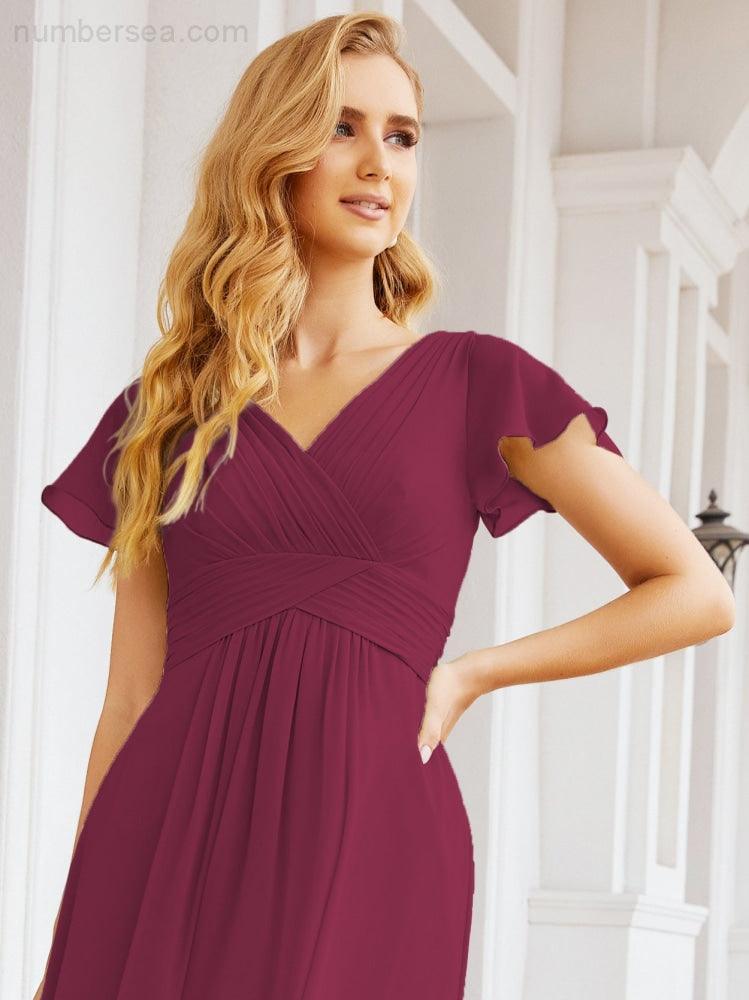 Numbersea Formal Prom Gowns for Mother of The Bride Cap Sleeves Bridesmaid Dress 28047-numbersea