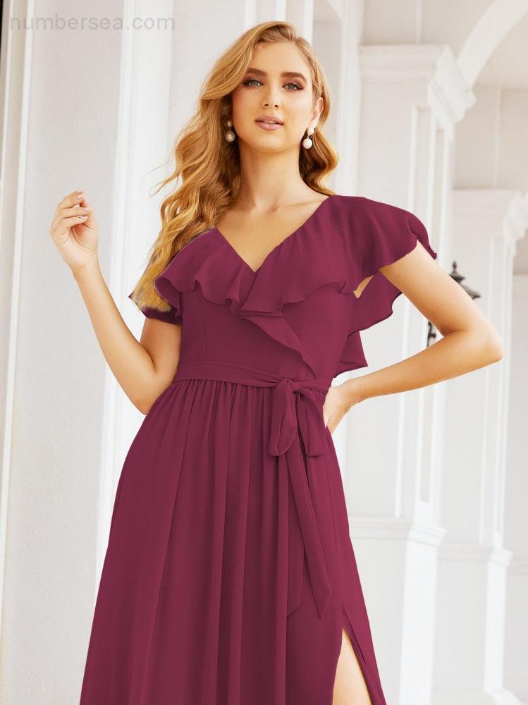 Bridesmaid Dresses with Flutter Sleeves Formal Evening Party Prom Gowns 28044-numbersea
