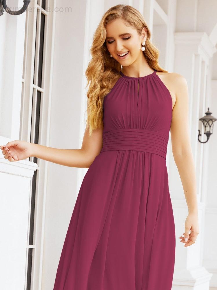 Keyhole Bridesmaid Dresses Sleeveless Formal Evening Party Prom Gowns 28043-numbersea