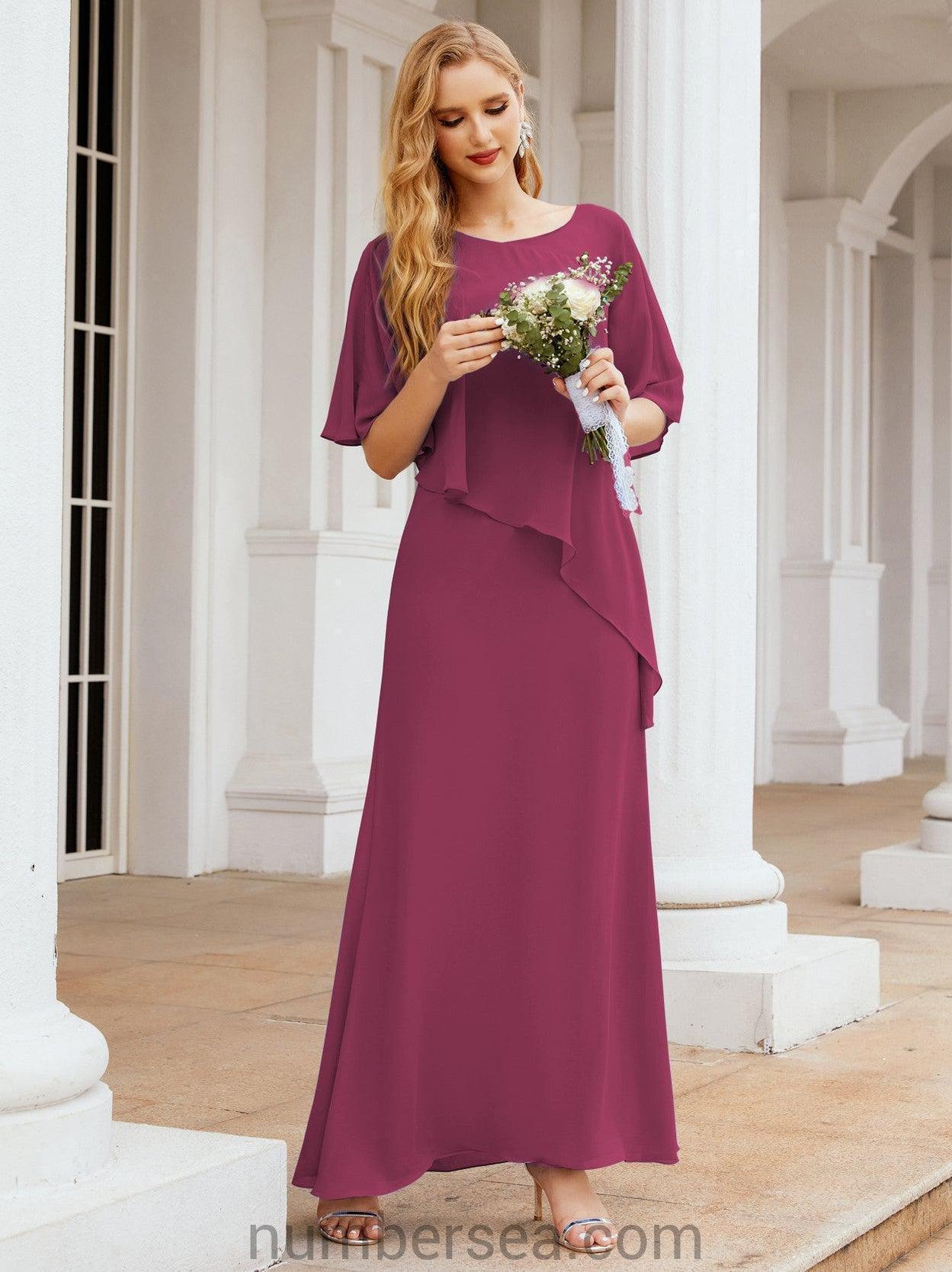 Numbersea Formal Party Gown Dress Long Chiffon Mother Of The Bride Dresses With Ruffle Cape 28026