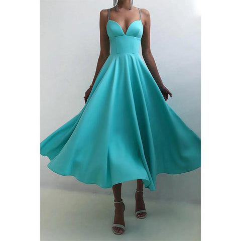 Spaghetti Straps V-neck Simple Party Dress