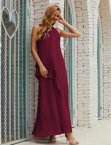 Chiffon Long Plus Size Mother Of Bride Dresses Formal Bridesmaid Prom Gown 28019 Jester Red