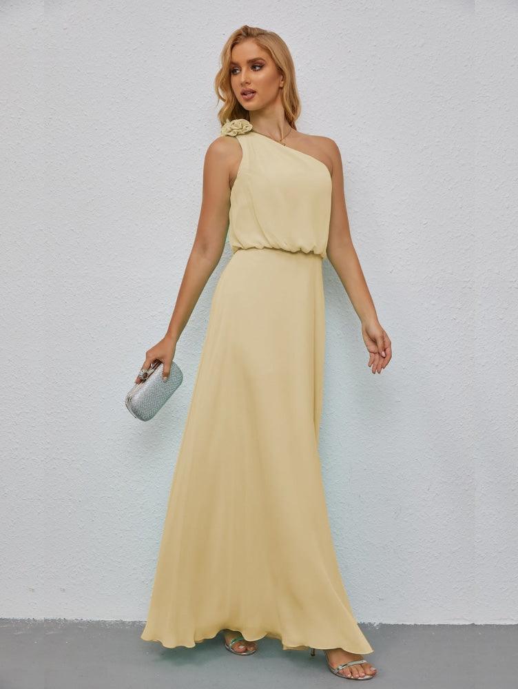 Ruffled One Shoulder Sleeveless Long Bridesmaid Dresses A-line Formal Evening Gown Side Split 28080-numbersea