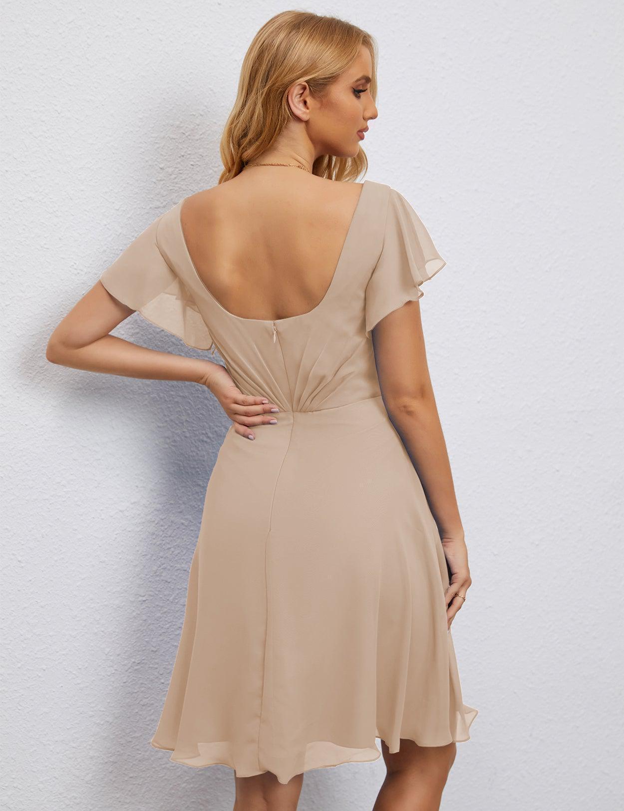 Numbersea Chiffon Bridesmaid Dress V Neck Short Cocktail Gowns For Juniors Homecoming Dresses 28077