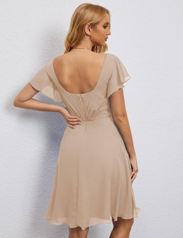 Numbersea Chiffon Bridesmaid Dress V Neck Short Cocktail Gowns For Juniors Homecoming Dresses 28077