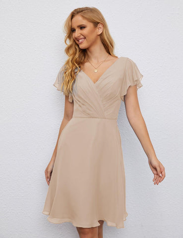Numbersea Chiffon Bridesmaid Dress V Neck Short Cocktail Gowns For Juniors Homecoming Dresses 28077
