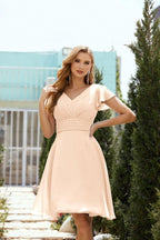 Neck Chiffon Bridesmaid Dresses Formal Cocktail Prom Gown Homecoming 28013 Pink Brown
