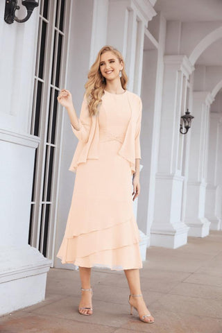 Two-Piece A-Line Mother Of The Bride Dress Formal Party Gown 28072 Pink Brown