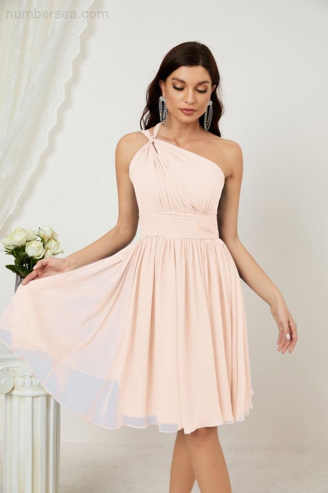 Numbersea Women Chiffon Short One Shoulder Bridesmaid Dress Formal Dresses For Party Homecoming 2804