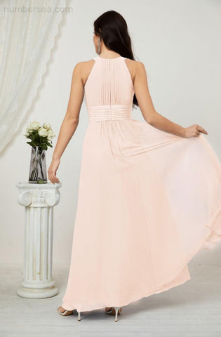Numbersea Formal Party Gown Dress Chiffon Halter Long Sleeveless Bridesmaid Dresses 2802
