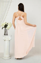 Numbersea Neck Bridesmaid Dresses Chiffon Long Spaghetti A-line Formal Prom Gown for Wedding Party Evening 2801-numbersea