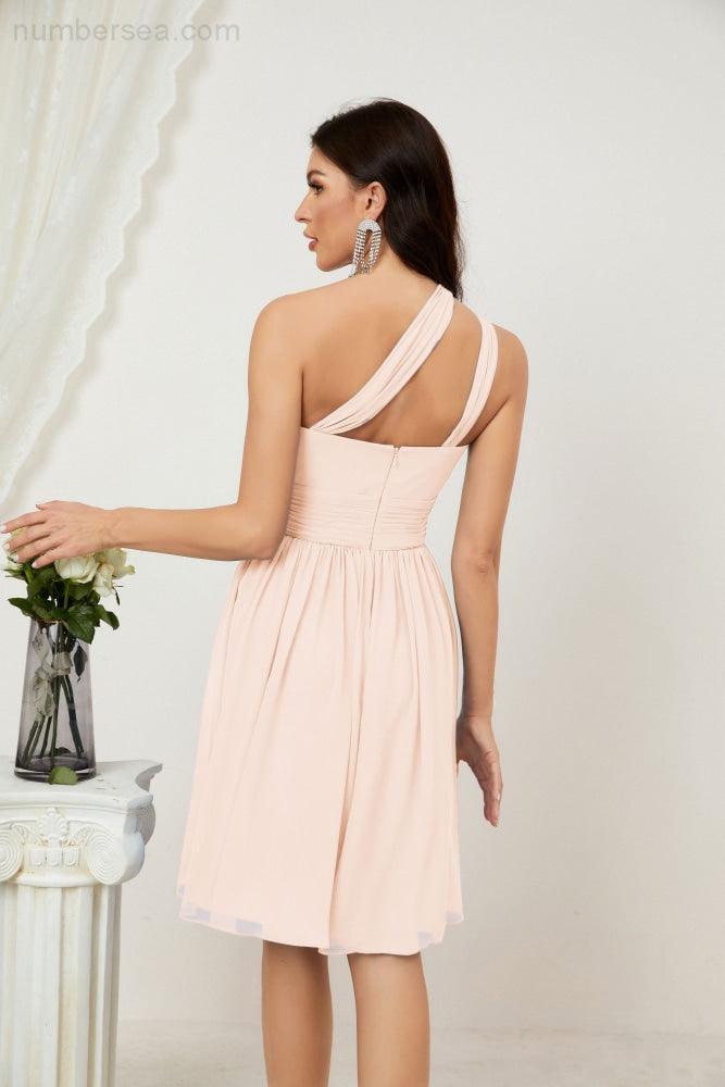 Numbersea Women Chiffon Short One Shoulder Bridesmaid Dress Formal Dresses For Party Homecoming 2804
