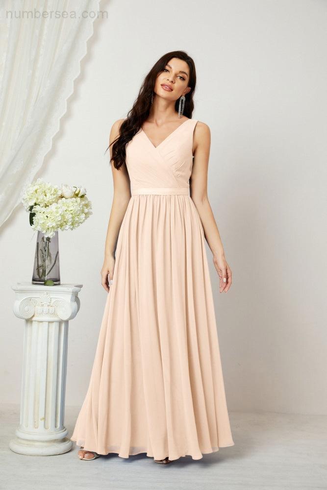 Women's Chiffon Long Bridesmaid Dresses A line Sleeveless Formal Prom Gown for Evening Party Homecoming Dresses 2808-numbersea