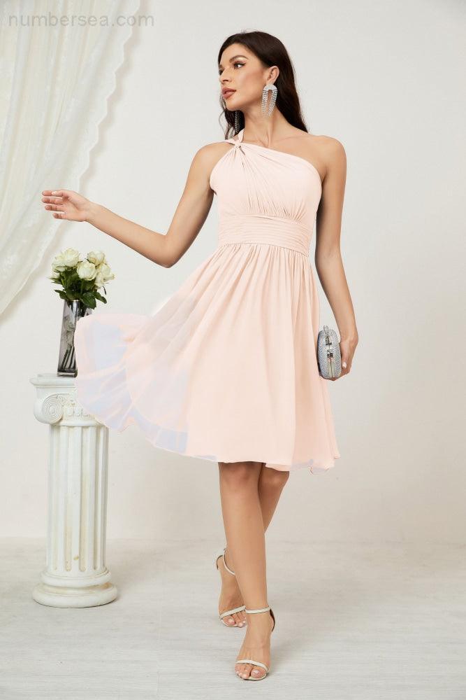 Numbersea Women Chiffon Short One Shoulder Bridesmaid Dress Formal Dresses For Party Homecoming 2804